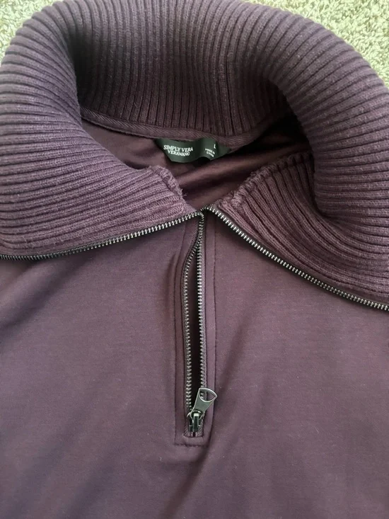 Simply Vera Wang Plum Quarter Zip Sweater Size L Soft Ribbed Cozy Pullover - Picture 2 of 4
